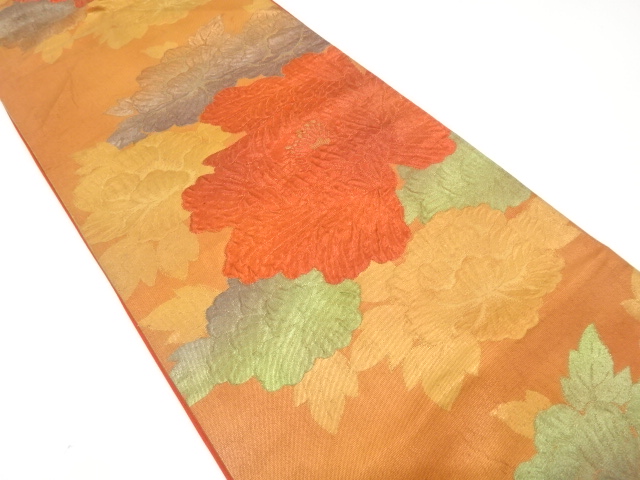 JAPANESE KIMONO / ANTIQUE FUKURO OBI / SILK / WOVEN PEONY